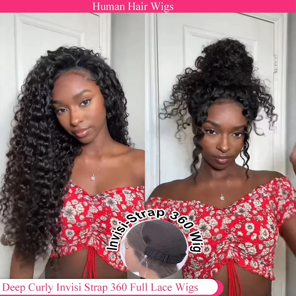 

Invisi Strap HD 360 Lace Front Wig Human Hair Deep Curly Precut 360 Full Lace Wig Drawstring Snug Fit Glueless Wig Human Hair