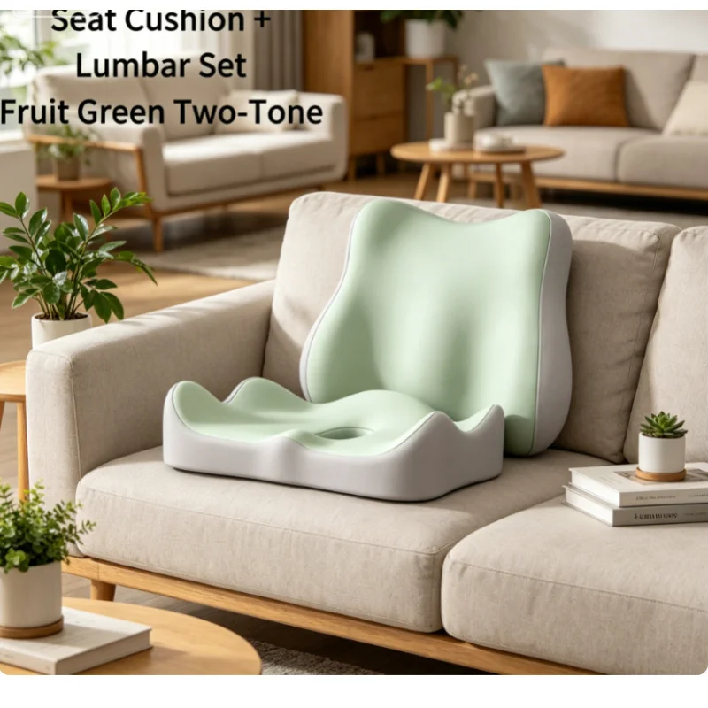 

Soft Elastic Memory Foam Seat & Lumbar Cushion 2Pcs Non Slip Ergonomic Support Pad For Household Office Chair