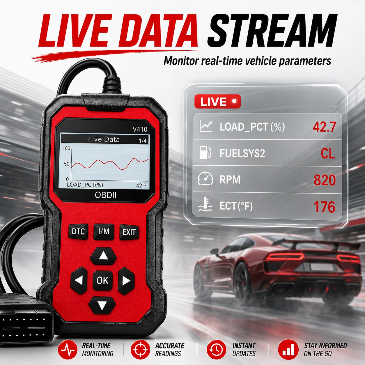 2026 V410 OBD2 Scanner Car Code Reader Plug Play OBDII Diagnostic Tool Read Erase Fault Codes Live Data Stream