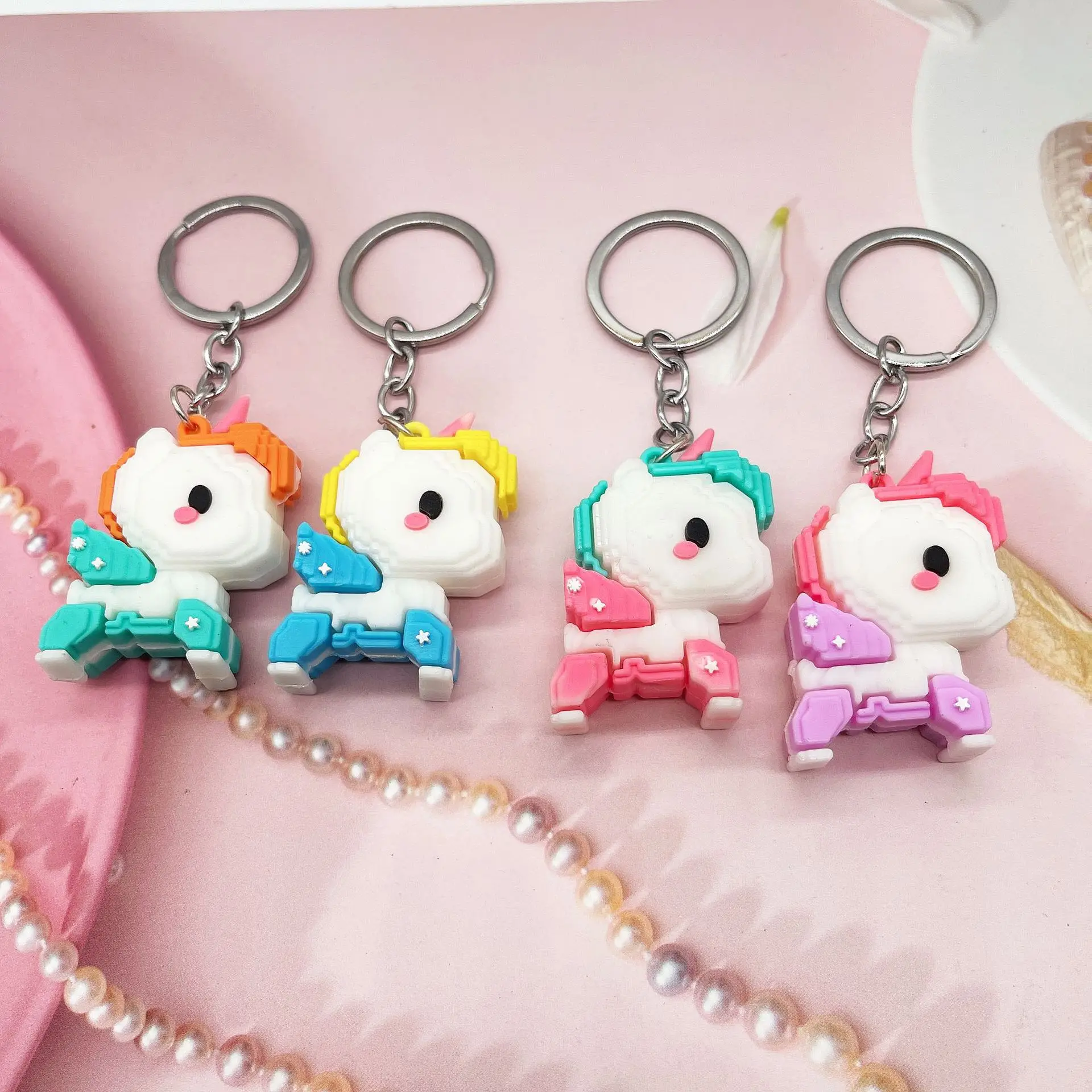 pegasus keychain building blocks unicorn keychain pendant color Pegasus soft plastic keychain activity gift wholesale