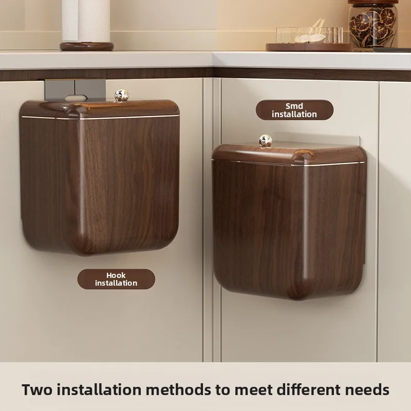 Kitchen Trash Can No Punching Wall Hanging with Lid Household Flip Large Storage Bucket