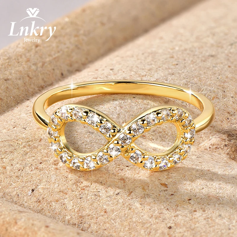 Lnkry 14k Gold Filled Eternal Infinity Ring For Women Sparkling White Zirconia Elegance Wedding Rings Jewelry Accessory