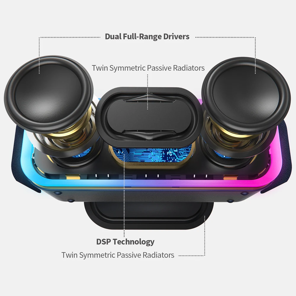 DOSS Bluetooth Speaker SoundBox Pro+ Wireless Pairing Music Sound Box 24W Stereo Sound Punchy Bass Multi-Colors Lights Speakers