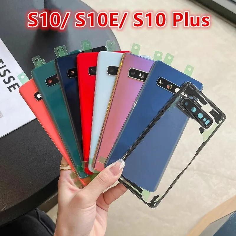 

S10E Housing For Samsung Galaxy S10 Plus G973 G970 G975 Glass Battery Back Cover Repair Replace Door Rear Case + Camera Lens