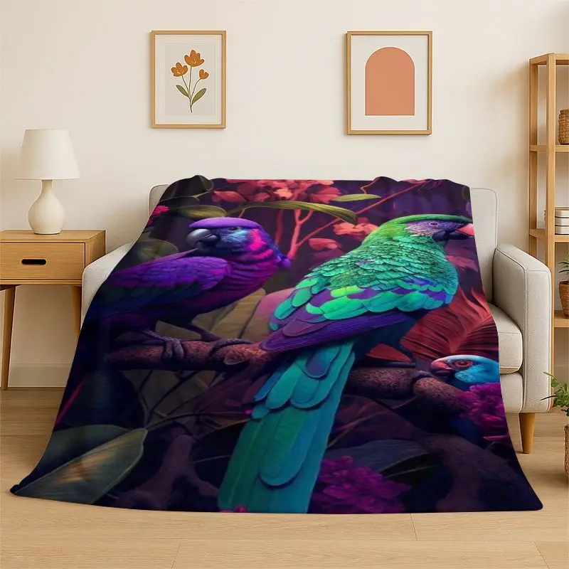 Colorful Parrot Macaws Parakeet Birds Flannel Blanket Soft Throw Blanket for Bedroom Living Room Bed Travel Camping Picnic Nap