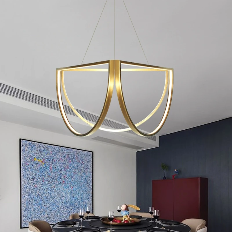 Imagem -02 - Nordic Led Stainless Steel Chandelier Half Circle Pendant Lamp Sala de Estar Sala de Jantar Quarto Hotel Fábrica Dropship Loja