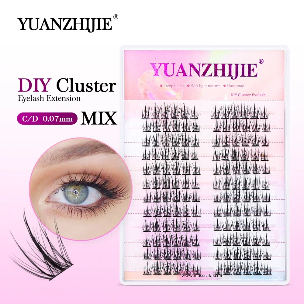 YUANZHIJIE 12 Rows C D Curl Wispy Soft Diy Segment Eyelash Matte Black Faux Mink Bundles Makeup Eyelashes Extension Easy to Grip