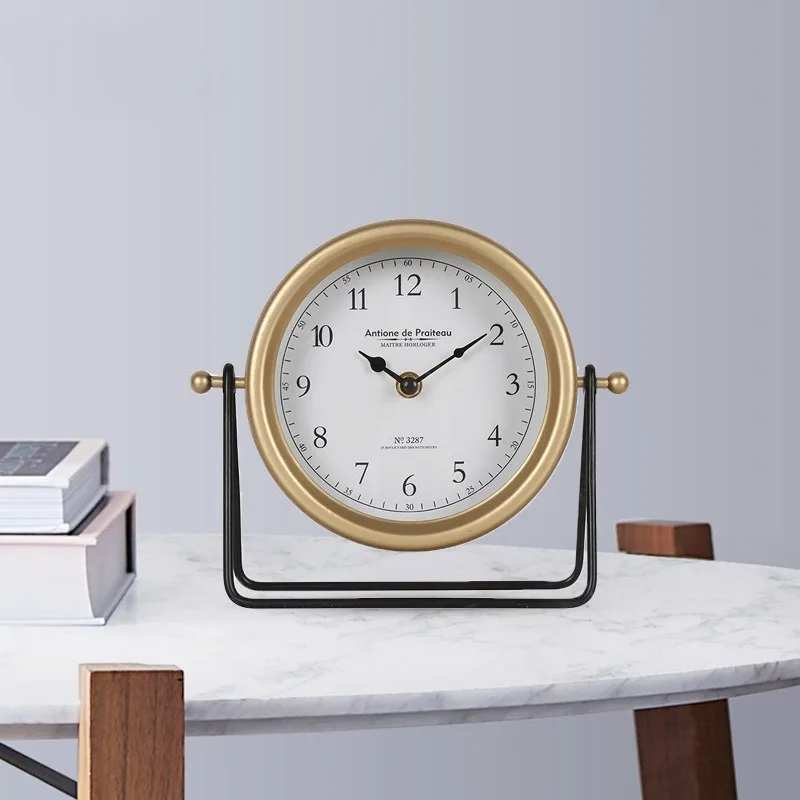 Vintage Table Clocks Metal Stand Silent Bedroom Living Room Desk Clocks Adjustable Office Tabletop Clock Luxury Home Decoration