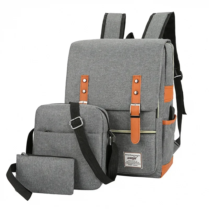 Men's Backpack Set of Three 15.6 Inch Laptop Bag with USB Charging Port School Bag Waterproof Large Capacity Business Backpack