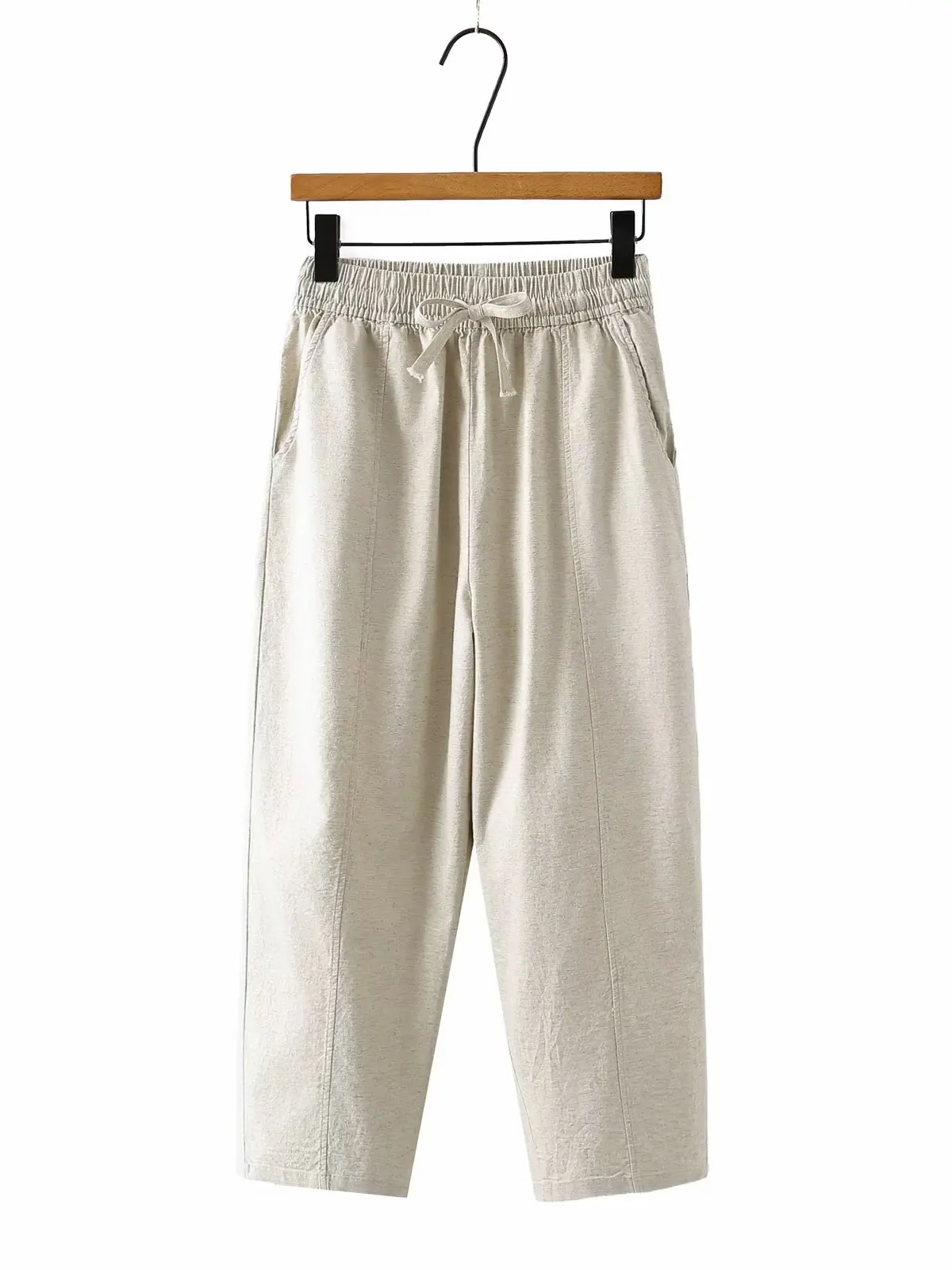 Summer New plus Size Women's Fashion Elastic Waist Loose Harem Pants Versatile Cotton Linen Nine Point Casual Pants