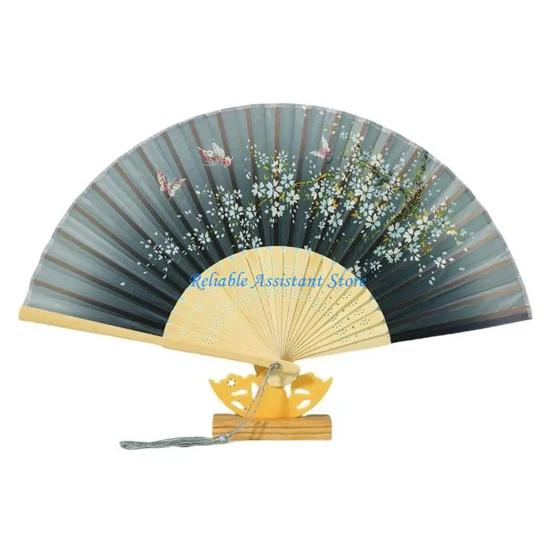 N58C Fan soie portable Styles chinois Decors Home Decors Dance accessoires Tassels Fan pliant