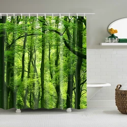 1PC Green Tropical Plants Shower Curtains for Bathroom Polyester Fabric Shower Curtain Leaves Print Scenic Bathroom Accessories