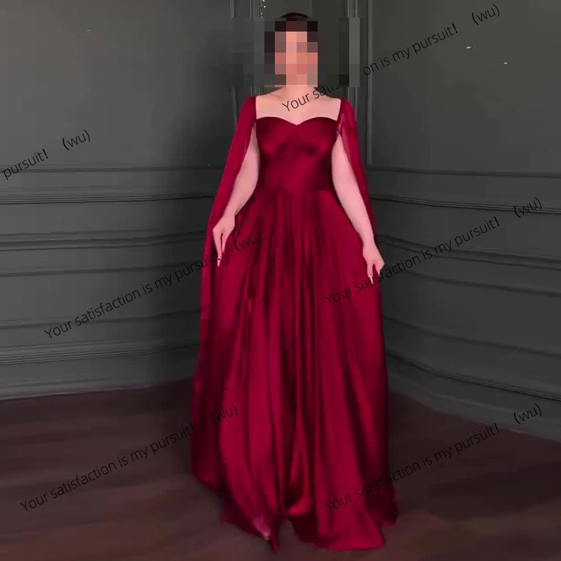 

Women's square collar waist splicing red dress