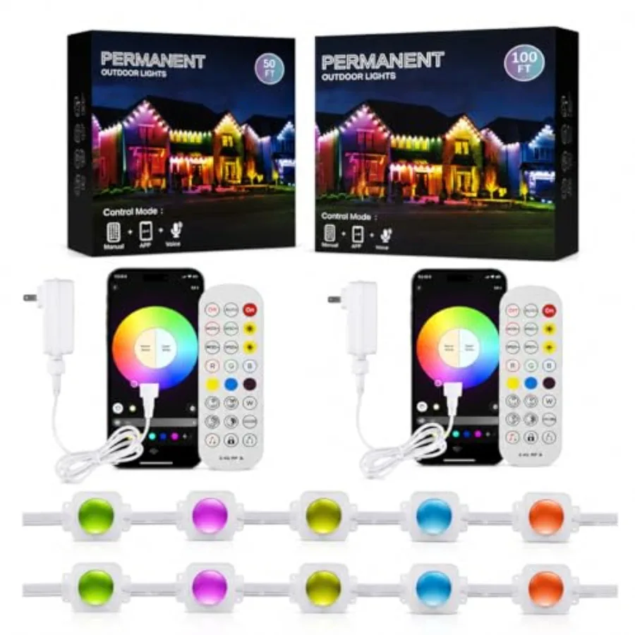 

Outdoor LED Lights for House Eave Decoration, PVC + ABS, Warm/Cool White, IP67 Waterproof with APP/Remote Control, Music Sync T