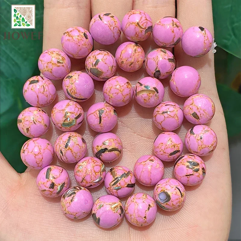 الحجر الطبيعي الضوء الأرجواني قذيفة الفيروز السلس الجولة فضفاض الخرز 4/6/8/10/12 مللي متر لصنع المجوهرات عقد دي اي واي سوار 15'' #4