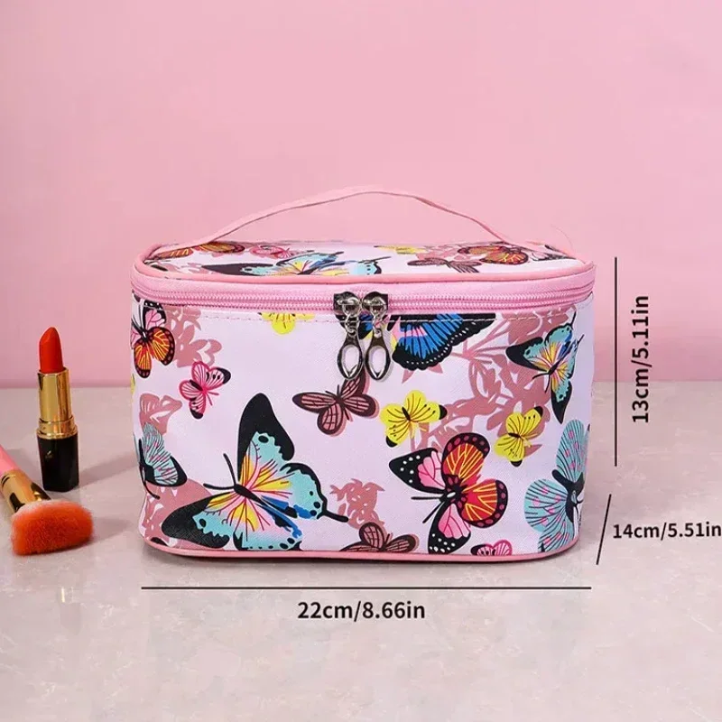 Bolsa de cosméticos con estampado de mariposa para mujer, bolso de mano portátil de gran capacidad para viaje, almacenamiento de artículos de tocador, herramientas de manicura