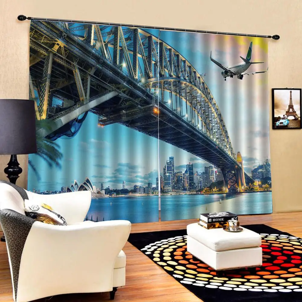 Luxury Blackout 3D Curtains Living Room Bedroom Drapes Cortinas city curtains birdge Decoration curtains