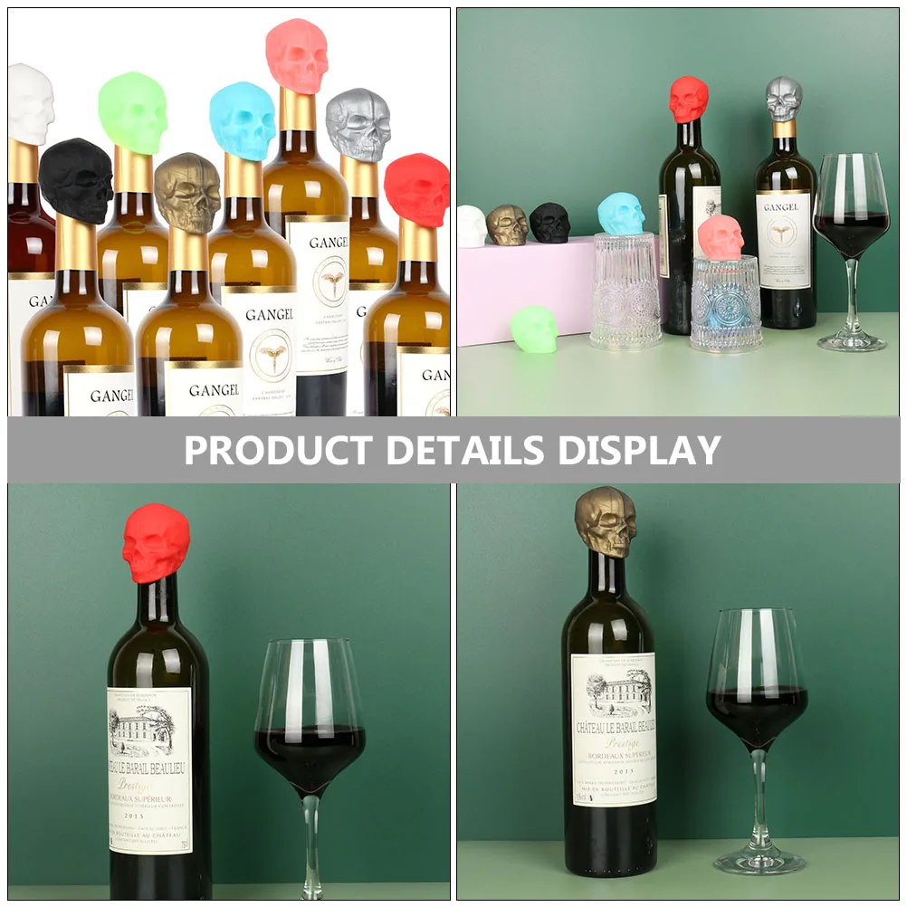 

2pcs Halloween Skull Bottle Plug Red Golden Silicone Leakproof Wine Stopper Beverage Sealer Creative Bottle Cap Reusable