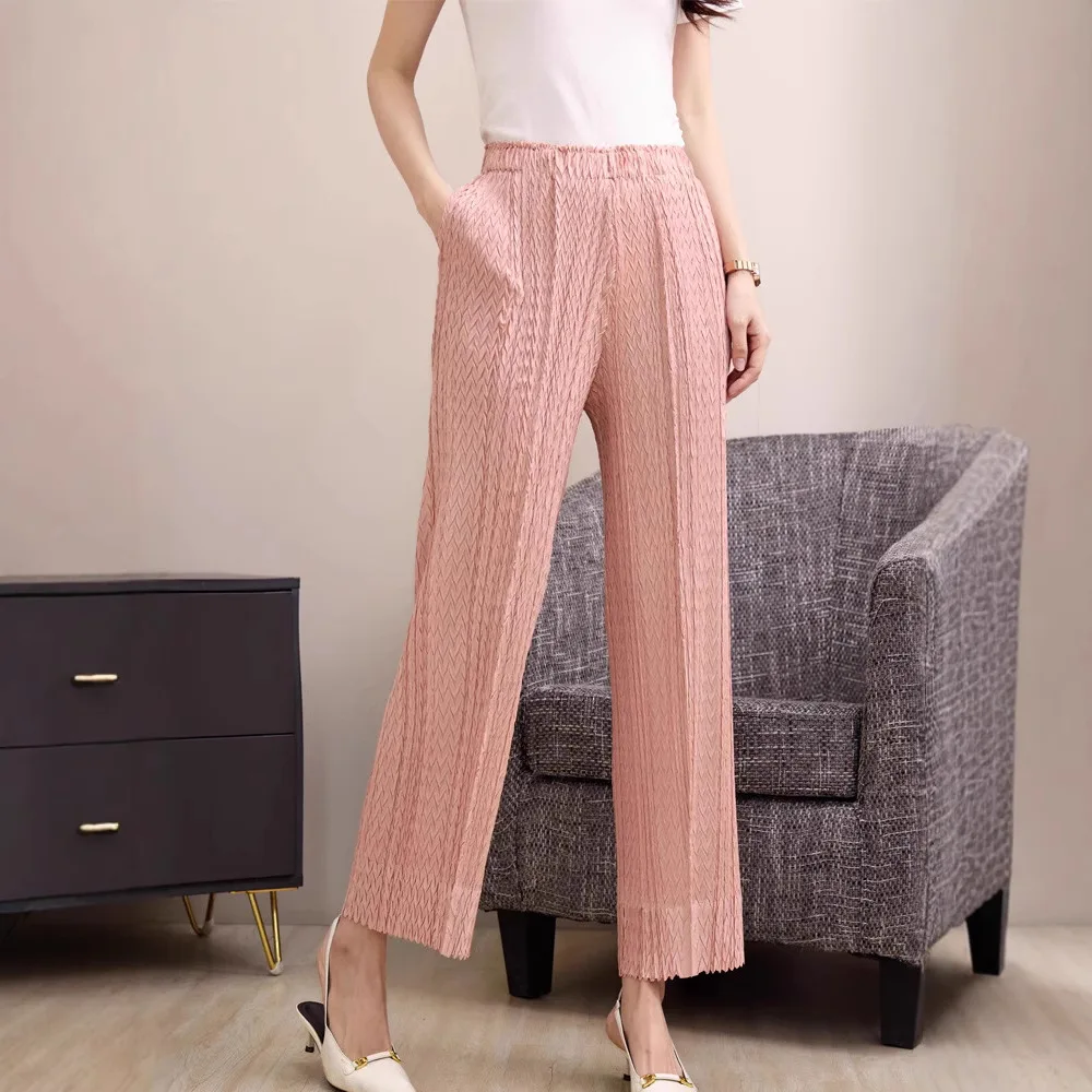 

Miyake Style Pleated High Waist Straight-leg Pants Women 2025 New Fashion Casual Versatile V-shaped Pleated Comfortable Pants