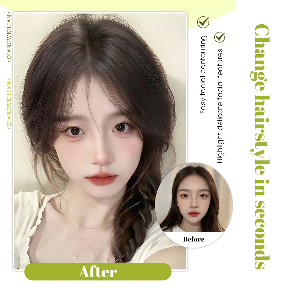 Synthesis Wig Middle-part Bangs Hair Extensions Clip In Forehead Natural Seamless French Oblique Bangs Eight-character Bangs