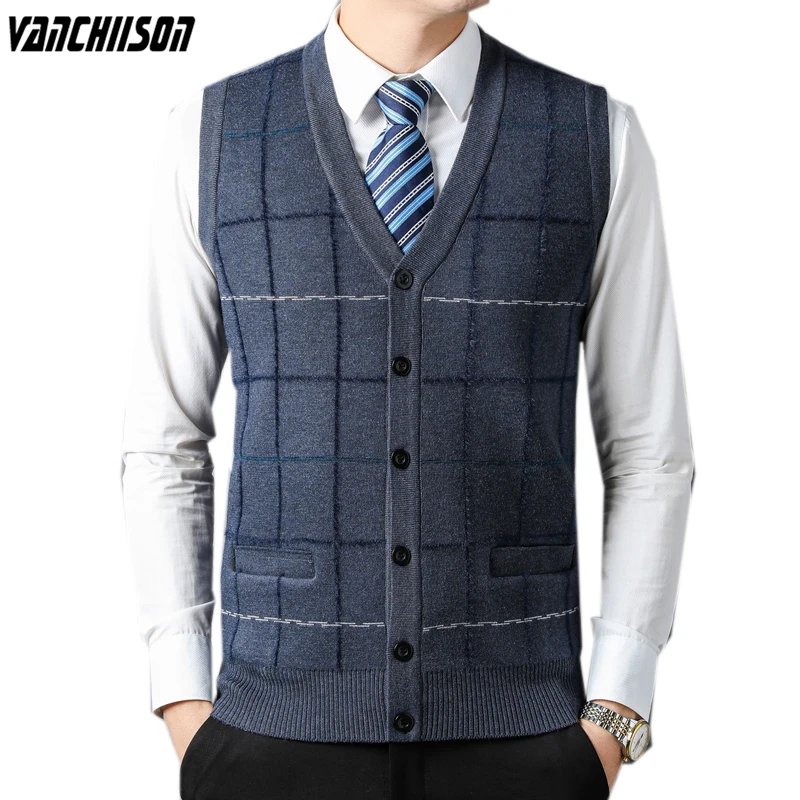 

Men Soft Wool Knit Vest Sleeveless Buttons Down Cardigan V Neck Basic for Autumn Winter Plaids Retro Vintage Fashion 00121