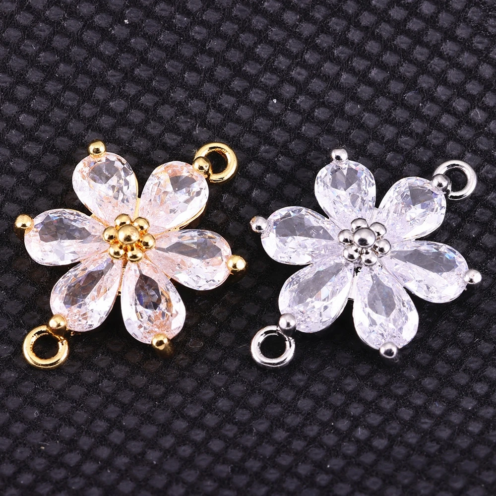 

Juya Handmade Cubic Zirconia 18K Gold Plated Creative Flower Charms Connectors For DIY Women Fashion Decoration Jewelry Making