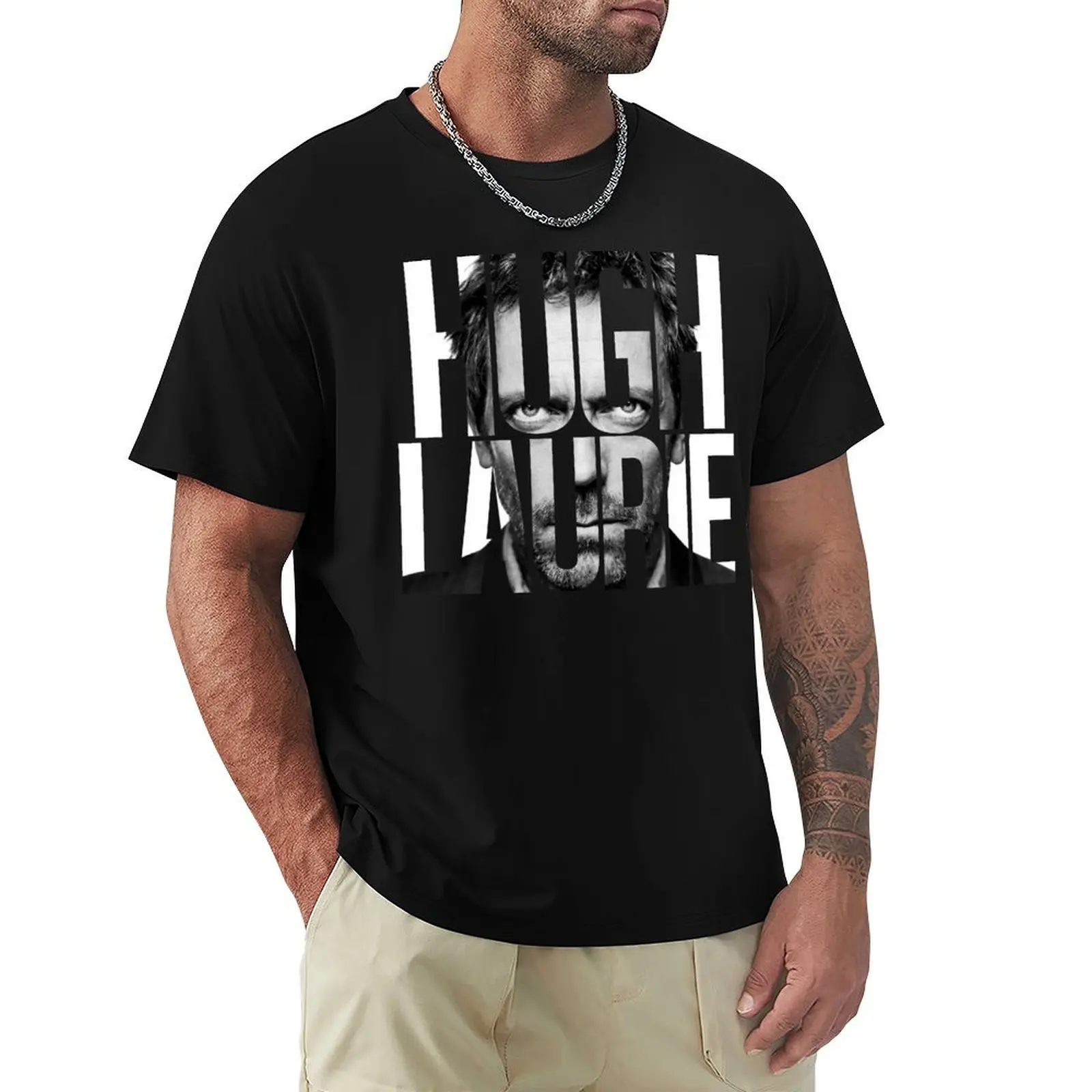 Hugh Laurie T-Shirt Simple Solid Color Crew Neck Tee