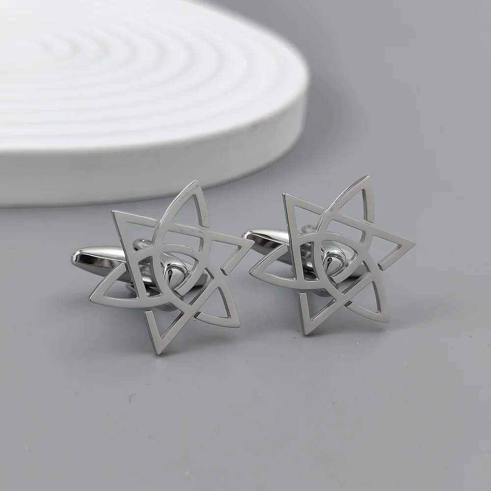 New six-pointed star cufflinks, fashionable metal badges, retro style clothing accessories, suitable for dinner parties