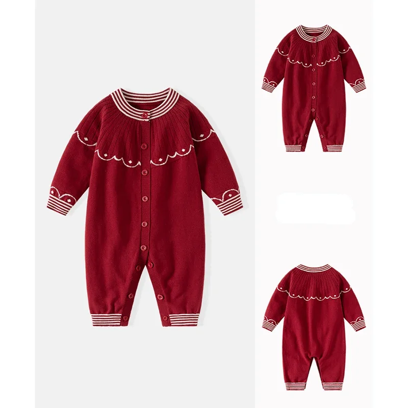 

2025 New Autumn 0-24M Toddler Baby Girl Long Sleeved Knitted Romper Infant Baby Girls Knitted Jumpsuit Children Clothing