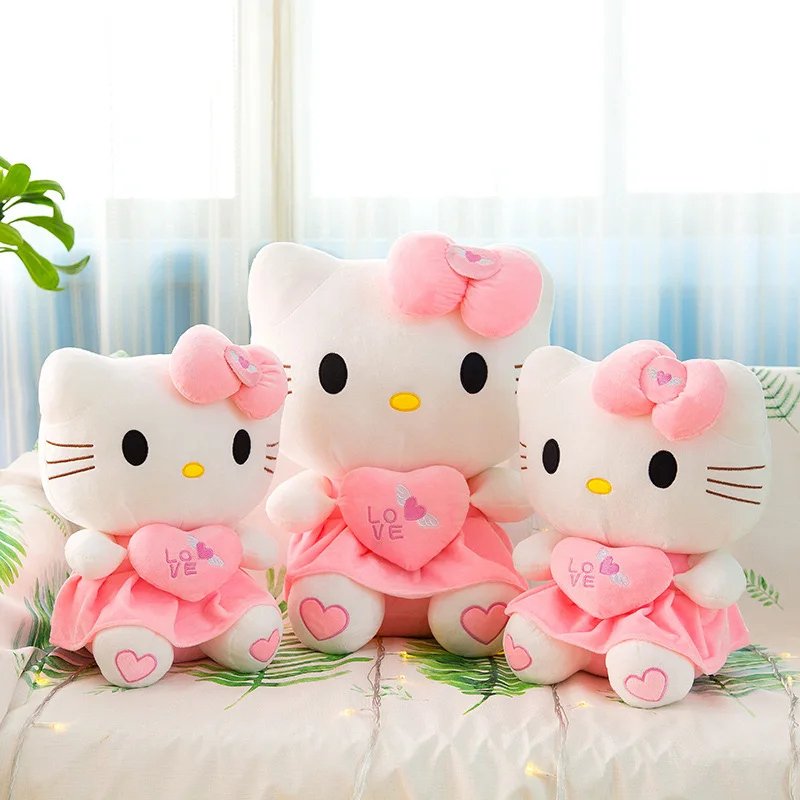 

New Sanrio Hello Kitty Plus Doll Toy Heart Hugging Pink Kitty Cat Cartoon Animal Plush Pacify Toys for Baby Decoration Bed Gift