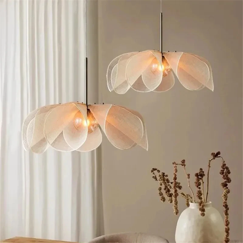 Nordic Fabric Flower pendant lamp Wabi Sabi Chandelier for Bedroom Dining Living Room Kitchen LED Flower Shaped pendant light