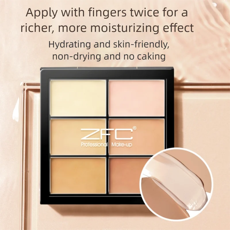 ZFC Premium Professional face make up 6-Color Cream Concealer 9.6g-0.34 oz Skin-Friendly Formula