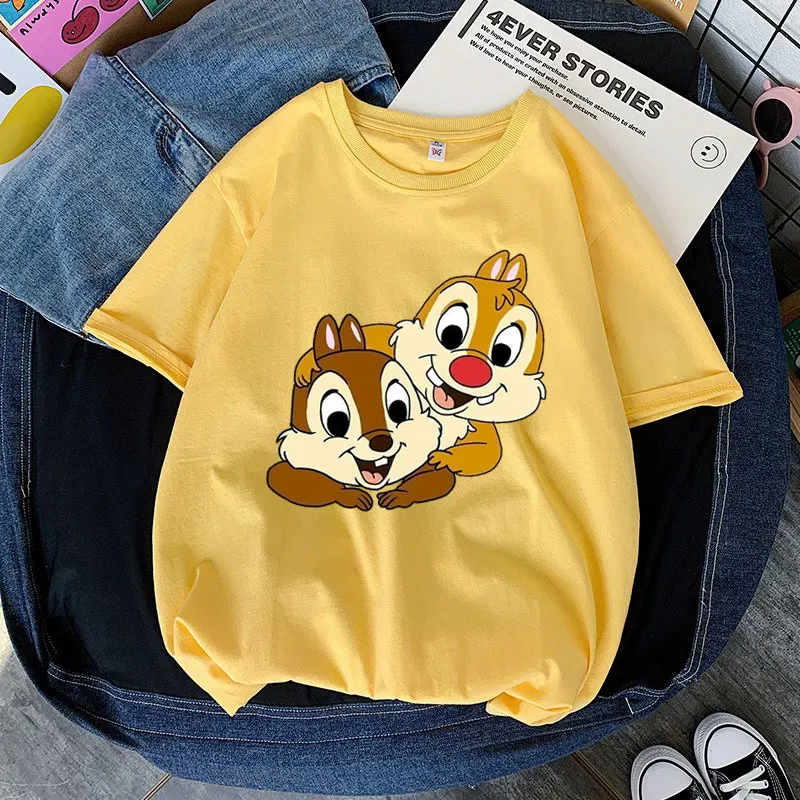 Chip \'n\' Dale Cartoon Anime Men T-shirt Summer Short Sleeve Casual Women T Shirts 2024 New Casual Couple Tee Tops Clothes