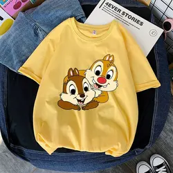 Chip 'n' Dale Cartoon Anime Men T-shirt Summer Short Sleeve Casual Women T Shirts 2024 New Casual Couple Tee Tops Clothes