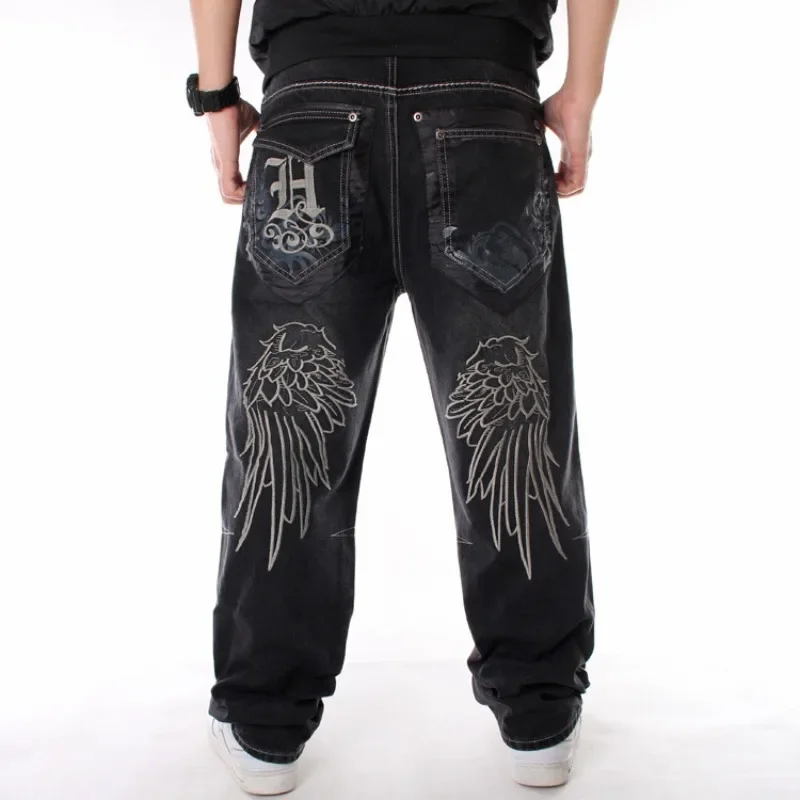 Y2k Skateboard Pants Hip Hop Embroidered Jeans Men Baggy Denim Jeans Vintage Graphic Relaxed Loose Fit Cargo Black Trousers