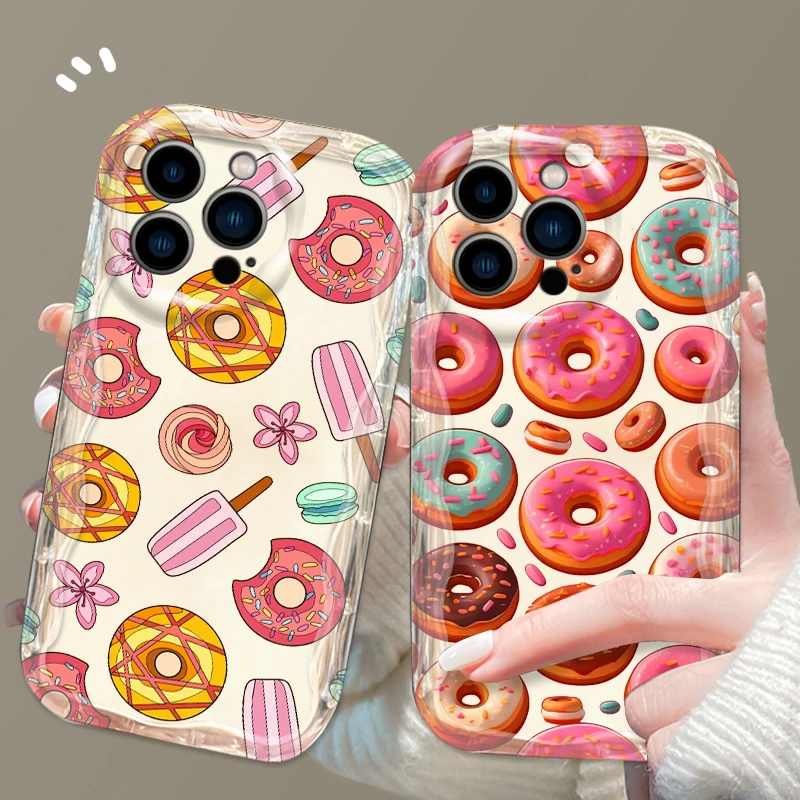 Cake Donut Cute Cartoon For Apple iPhone 15 14 13 12 11 XS XR X Pro Max Plus Wave Oil Soft Phone Case