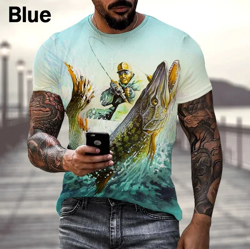 Fishing 3D Print Personality Round Neck Short-sleeve New Men's Fashion Hobby Carp T Shirt Tops