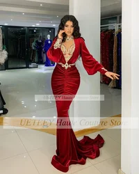 Customized Mermaid Elengant Prom Dress For Women High Neck Long Sleeve Beading Sequined Pleat Tail Celebrity Party Gowns