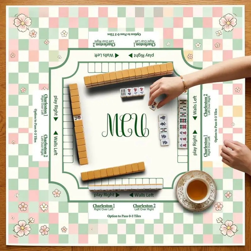 VIKAMA Macaron Plaid Cherry Blossom Mahjong Mat Soft Zoned Non Slip Pad Girly American Mahjong Desktop Cover