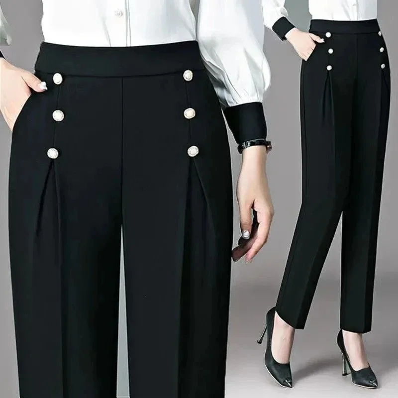 Spring Summer Korean Female Large Size Harlan Pants Women Leisure Small Foot Trousers High Waisted Solid Color Pantalons Ladies