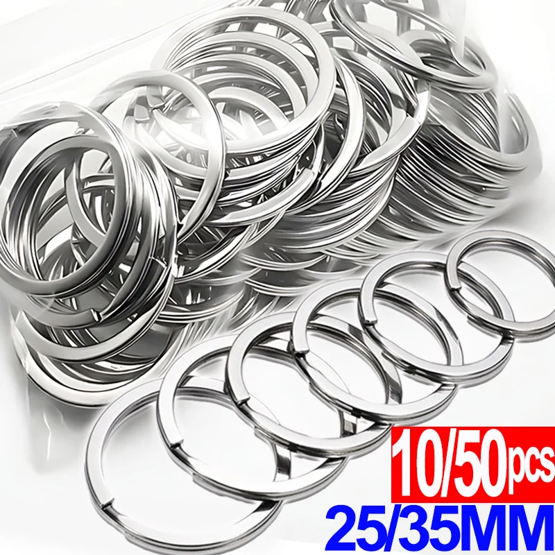10/50pcs Silver Stainless Steel Key Rings Round Flat Line Split Rings Keyring for Jewelry Making Polished Keychain DIY Findings