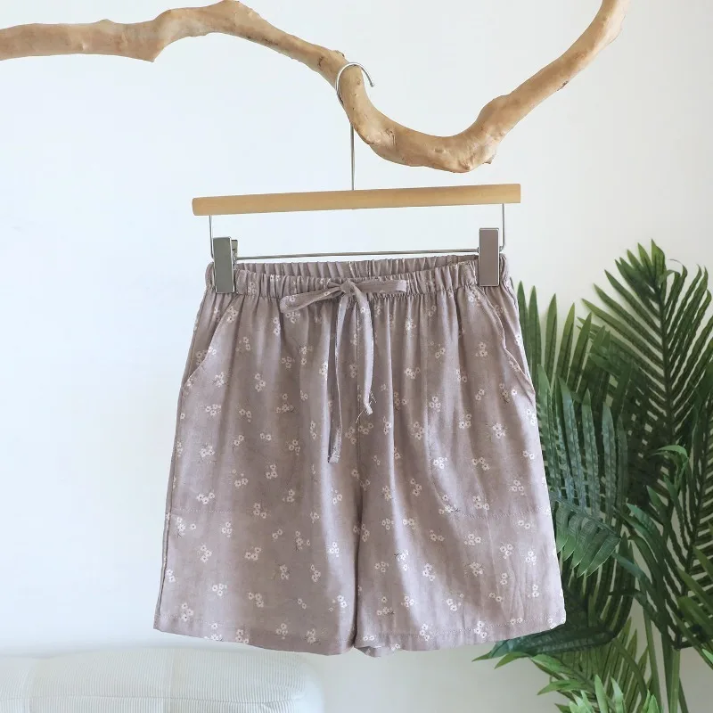 2026 New Women's Summer Shorts 100% Cotton Gauze Cute And Sweet Cherry Blossom Colorful Home Sleep Shorts Pants Women