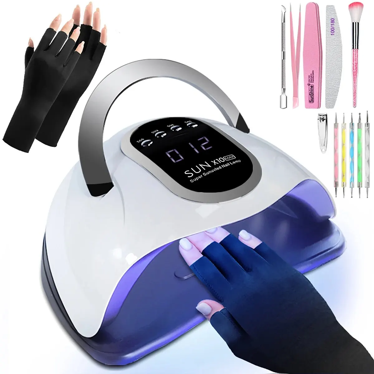 Professional 280W UV Nail Lamp Dryer Kit Manicure Tools Set With Nail Files Buffer Brush Clippers And Gloves for Manicure Salon