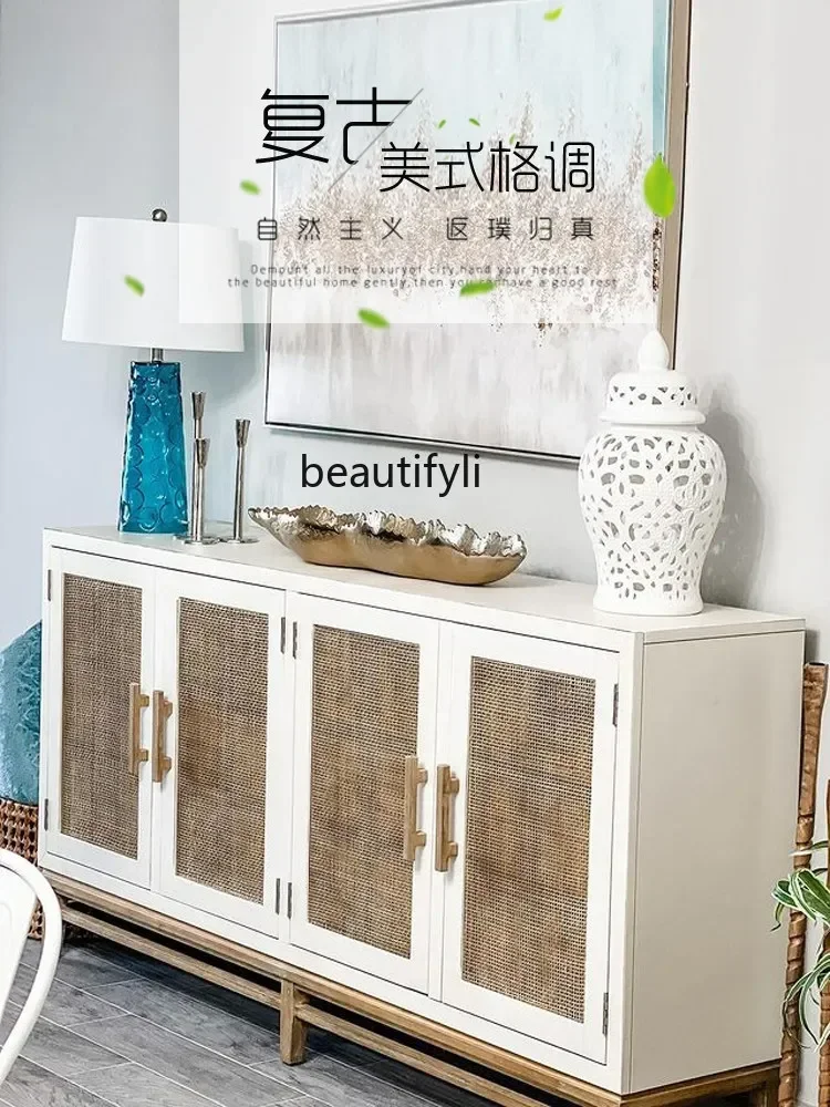 TTT American solid wood dining side cabinet, sofa back cabinet, multi-functional restaurant locker, rattan porch cabinet