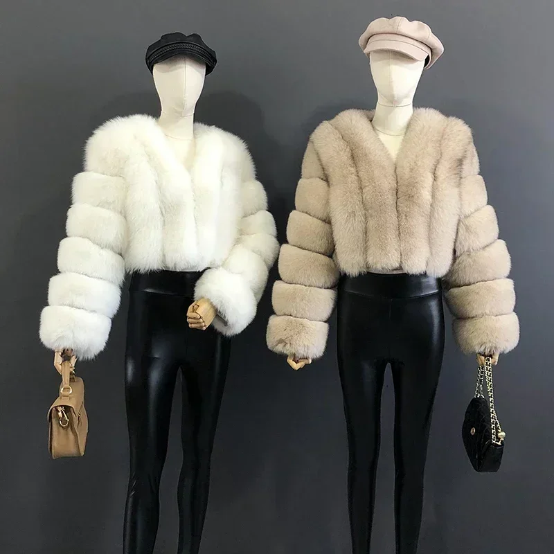 New Style Women Fur Coat Real Fox Fur Jacket Natural Fox Fur Short Style Clothing Full Length Sleeve Female Coat