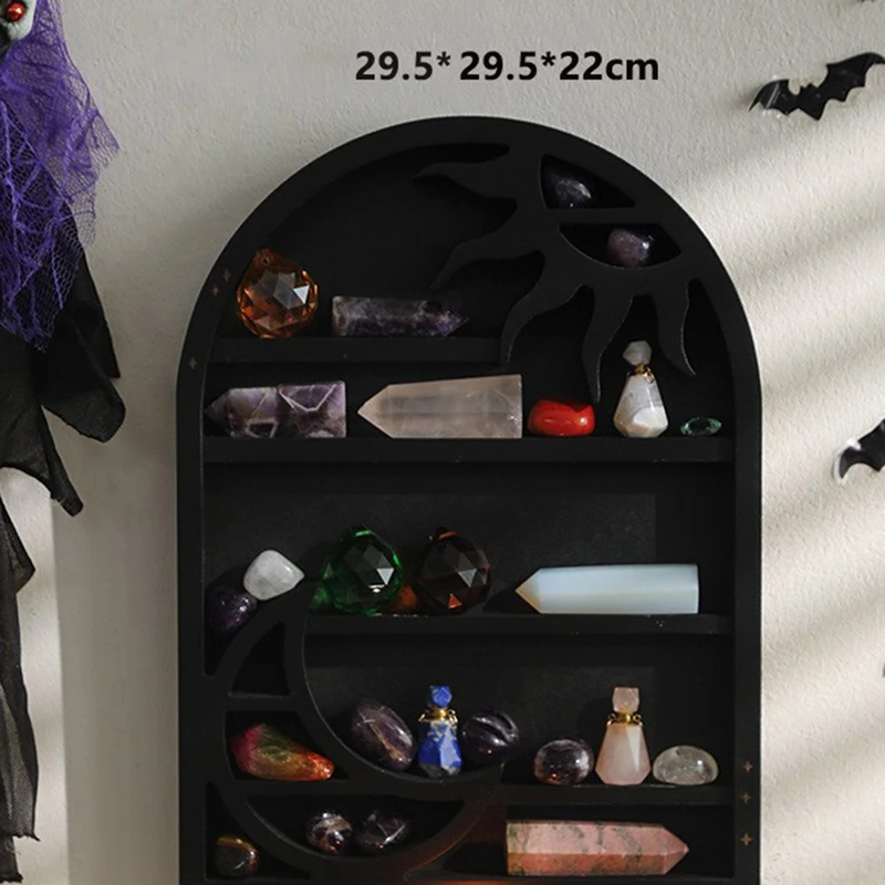 Wood Storage Shelf - Stylish And Practical Wall Shelf, Crescent Sun And Moon Crystal Shelf