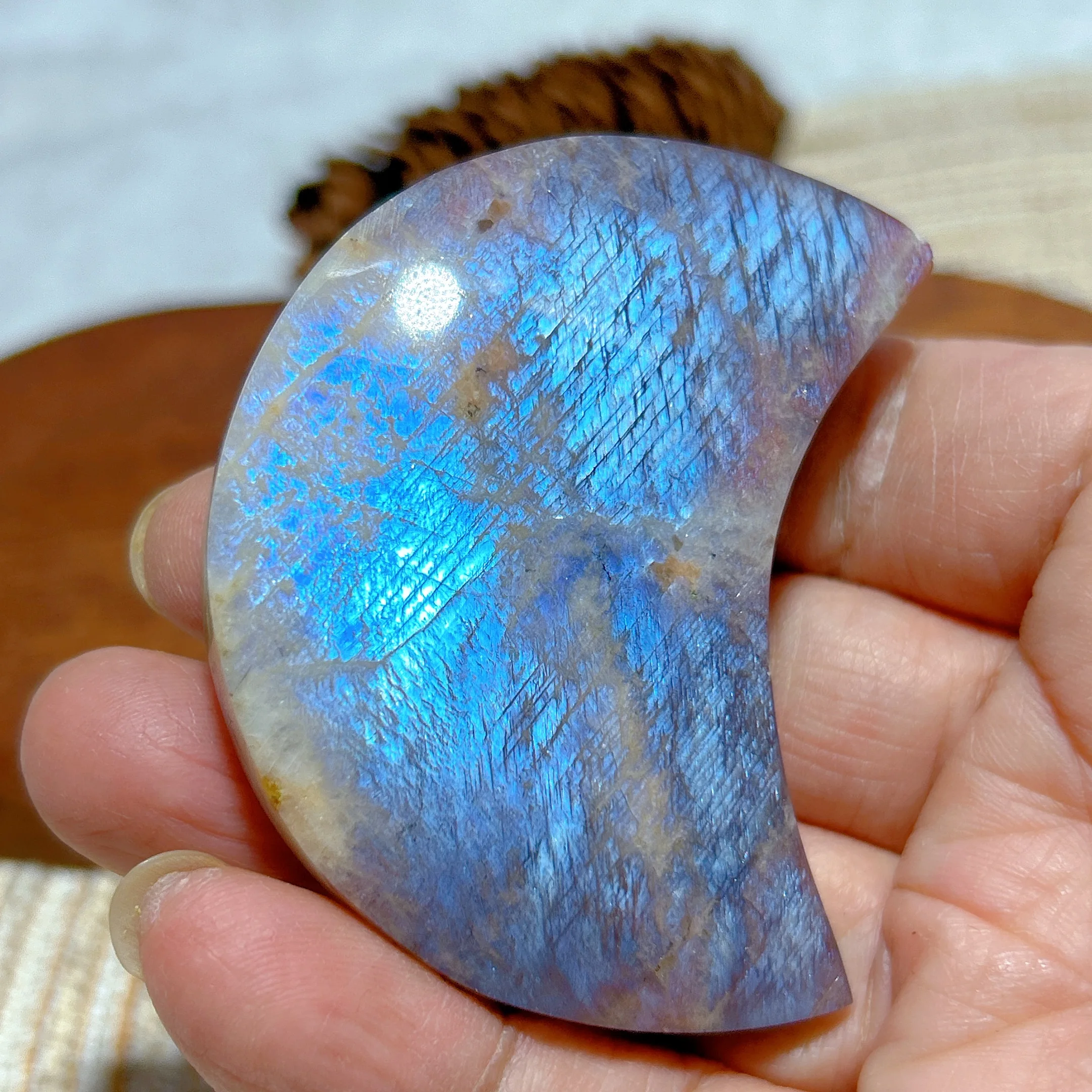 حجر القمر الكريستالي الطبيعي عالي الجودة مع حجر الشمس والقمر والأحجار الكريمة الزرقاء للشفاء المصقول والطاقة المعدنية ديكورات المنزل هدية #2