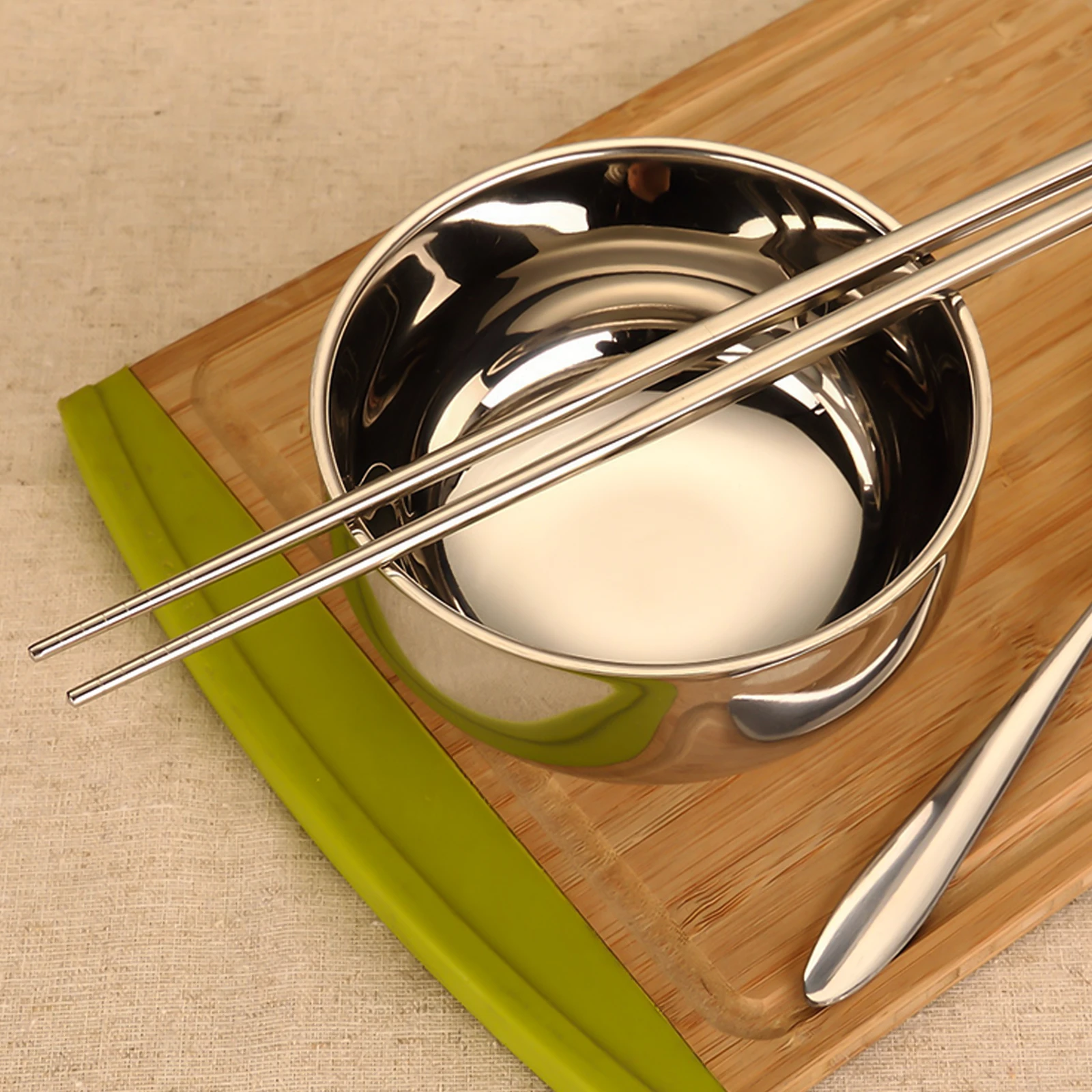 

1 set 1 Set Stainless Steel Bowl Chopsticks Spoon Set Portable Picnic Cutlery Lightweight Travel Camping Tableware Storage Bag