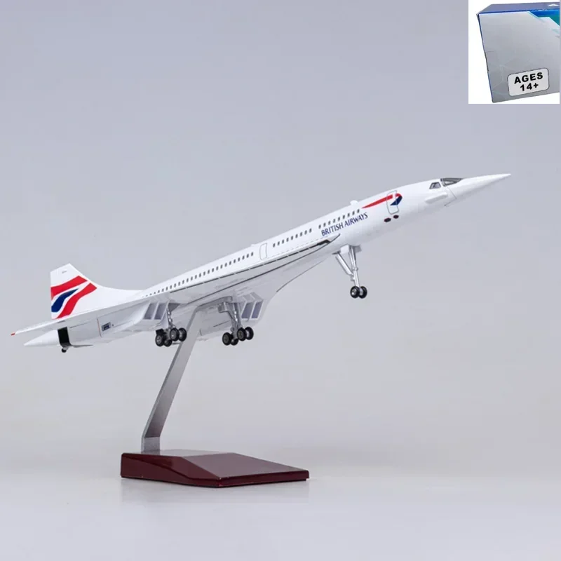 

50CM 1/125 Scale Plane Concorde Air British Airways Airline Airplane Resin Aircraft with Lights Landing Gears Model Home Decor