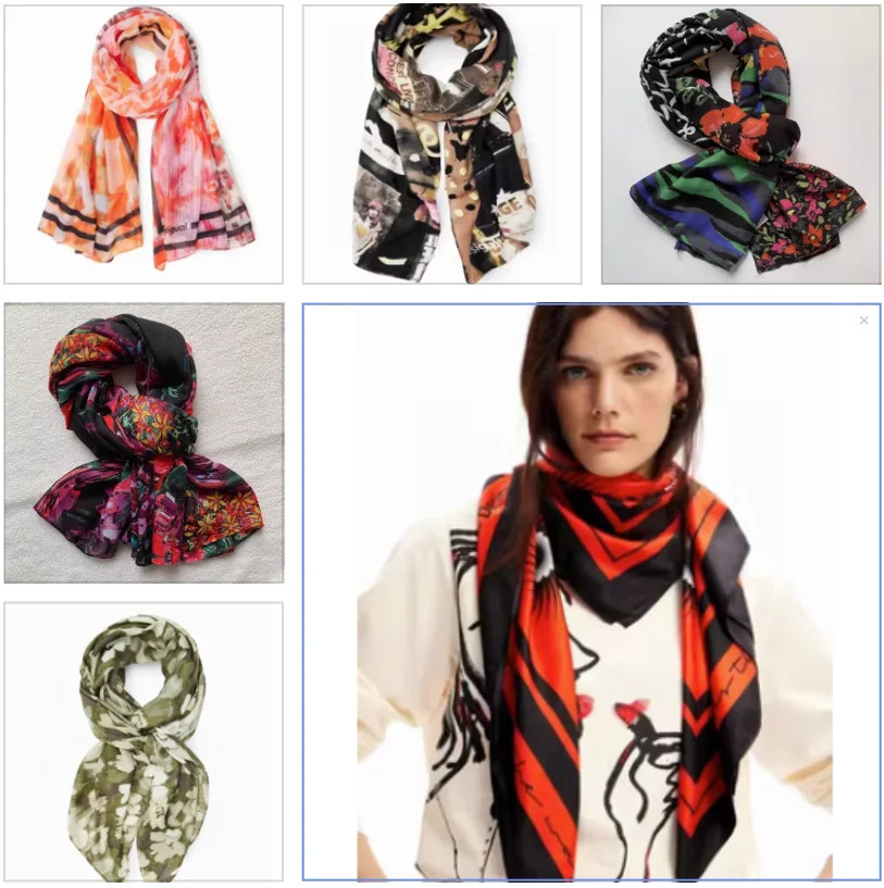 2023 Foreign Trade Spain Accessories Women's European and American Art Printing Shading Fashion Scarf Square Scarf